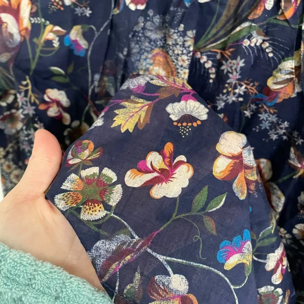 Women Anthropologie Pilcro Ladder Lace Floral Tunic Blouse in Navy Blue Small - Picture 9 of 14